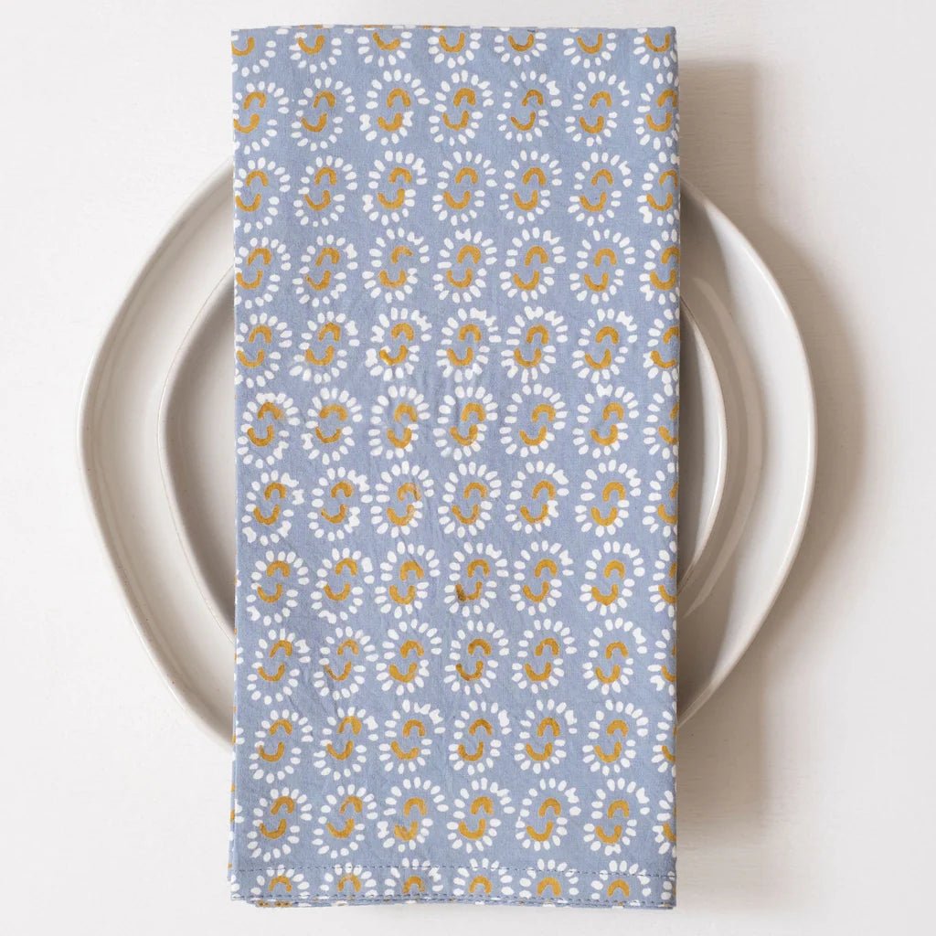 GrayMarket Design Sunburst Dusty Blue Block Printed Napkins - Earth & Willow - GrayMarket Design - Earth & Willow