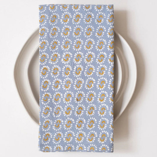GrayMarket Design Sunburst Dusty Blue Block Printed Napkins - Earth & Willow - GrayMarket Design - Earth & Willow
